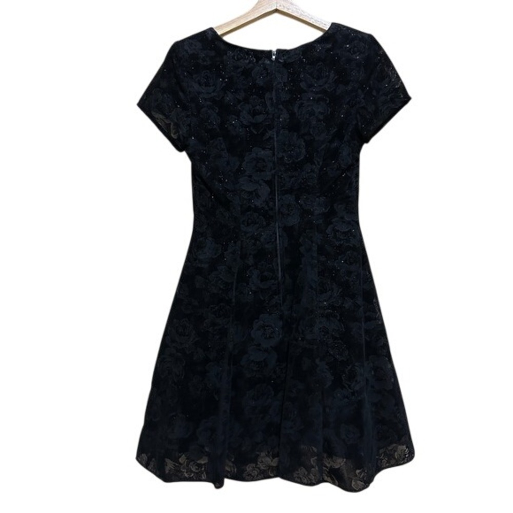 Vintage Dress Small Black Floral Glitter Fit Flare Dress Whimsigoth Goth Rose - Picture 2 of 11